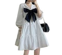 Mfacl Mignon Lolita Robe Jupe Robe d'été Robe Blanche Femmes Kawaii Arc Mini Robes été Style Preppy Mignon Harajuku Tenue Vintage surdimensionnée (Color : White, Size : S)