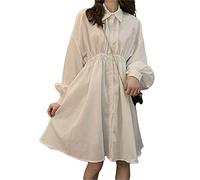 Mfacl Mignonne Robe Lolita Robe Femmes Robe coréenne Elastic Taille Vintage Vestidos Lanterne Manche Tendance Preppy Filles Robes (Color : White, Size : S)