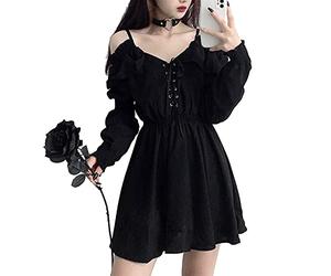 Mfacl Robe Mignon Lolita d'Été Femme Plus Size Dentelle Automne Sexy Taille Haute Épaule à Manches Longues Gothique Vêtements