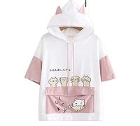 Mfacl Sweatshirt Sweatshirt Kawaii Hoodie Harajuku Sweets Japonais Japonais Fish Cute Cat Sweat à Capuche pour Filles Soft Streetwear Femmes Top (Color : Short Sleeve, Size : M)