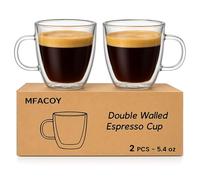 Mfacoy Lot de 2 tasses à expresso en verre à double paroi isotherme avec poignée, 153 ml, tasses à expresso isothermes, petites tasses à café, verre à shot expresso