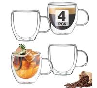 Mfacoy Lot de 4 tasses à expresso à double paroi isolées (50 % plus épaisses), tasses à café transparentes de 140 ml avec poignée, pour machine à expresso, latte, cappuccino