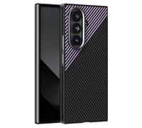 MFAOSHI Magnétique Coque pour Samsung Galaxy Z Fold 7, Mince Carbone Fibre Motif Étui avec Métal Cadre Caméra Protection Housse,Violet,Z Fold 7