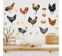 Mfault Autocollants muraux coqs de poulet de ferme, coq néerlandais Bantam, décorations de poule cornouailles pour chambre à coucher, œufs de poule, décoration de maison, salle à manger, cuisine