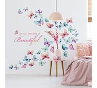 Mfault Sticker mural avec citation inspirante « Be Your Own Kind of Beautiful » - Motif papillon - Aquarelle - Décoration pour chambre à coucher, salon, cuisine - Bleu et violet