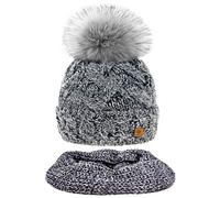 MFAZ Morefaz Ltd Ensemble Bonnet et écharpe Femme Tricotée Bonnet Laine Alpaga d'hiver Wool Polaire (Platinum Grey Set Bonnet & Echarpe)