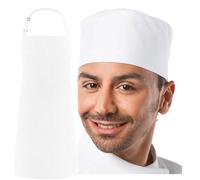 MFAZ Morefaz Ltd Ensemble chapeau et tablier de chef - Chapeau blanc et tablier de cuisine, uniforme de chef réglable pour homme et femme, restaurant, restauration, barbecue, blanc, S-M