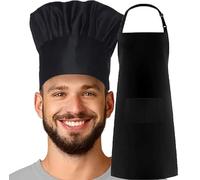 MFAZ Morefaz Ltd Ensemble tablier blanc + toque de cuisinier POCHE BBQ restauration cuisine alimentation Tablier, Noir, Taille unique