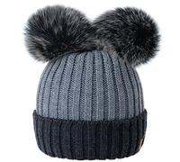 MFAZ Morefaz Ltd Femme Chapeau d'hiver Beanie Chapeau Double Pom Pom Hat Bonnet (Dark-Grey Grey)