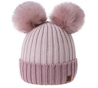 MFAZ Morefaz Ltd Femme Chapeau d'hiver Beanie Chapeau Double Pom Pom Hat Bonnet (Rose-Pink Powder-Pink)