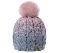MFAZ Morefaz Ltd Femme Homme Beanie Chapeau Hat Pom Pom Bonnet d'hiver Chaud Doublure Polaire (Grey Rose-Pink)