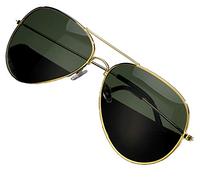 MFAZ Morefaz Ltd Homme Femme Pilot Miroir Polarisée Lunettes de Soleil Lunettes de Cas Lentille Miroir (Black Gold Not Mirrored)