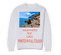 MFAZ Morefaz Ltd personnalisé Sweat-Shirts Pulls molletonnés personnalisé, Unisex Jumper Texte, Logo brodé (Blanc, L)