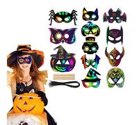 MFCGHXR Lot de 36 masques d'art en papier à gratter pour Halloween, carnaval, carnaval avec bande élastique et stylet en bois, pour fête sur le thème des animaux et bricolage