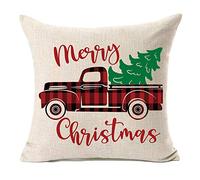 MFGNEHqqw Housse de Coussin décorative de Noël en Coton et Lin pour canapé Motif Camion et Arbre de Noël 40 x 40 cm