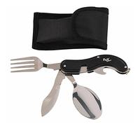 MFH Lot de 4 couverts de poche - Couverts de camping avec étui en nylon - Couteau, fourchette, cuillère - Viking