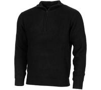 MFH Pull Troyer Militaire Style Alpin Laine Demi Zip Col Roulé Noir