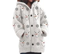 Mfhmom Gilet Femme Long Chaud Oversize Cardigan Hiver Automne Tricoté Knit Épaisse Pull Chic Décontracté Grandes Tailles avec Capuche Sweater Noël Mode Cocooning Imprimé 3D