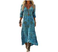 Mfhmom Robe De Soiree Femme Grande Taille Manche Longue Bohème Chic Elegant Fluide Maxi Djellaba Vintage Cocktail Eté Plage Imprimé Floral Caftan Tunique Ceremonie Col V Printemps Automne