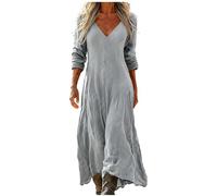 Mfhmom Robe Maxi Femme Imprimé Géométrique Tribal Col V Manches Longues Style Hippie Vintage Kaftan Grande Taille Ample Robe de Plage Élégante Soirée Cocktail Automne Hiver Fluide