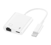 MFi Adaptateur réseau 2 en 1 Lightning vers RJ45 Ethernet LAN avec port de charge compatible avec les modèles iPhone/iPad/iPod, prend en charge 100 Mbps, réseau Ethernet Plug and Play