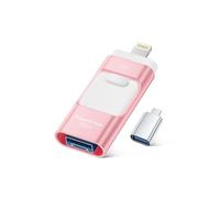 MFi - Clé USB certifiée pour iPhone 256 Go - Clé USB pour iPad, transfert de photos, vidéos, sauvegarde, stockage externe compatible avec iPhone/Android/PC/Mac (rose clair)