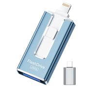 MFi - Clé USB certifiée pour iPhone et iPad 256 Go - Clé USB pour stockage de mémoire externe, sauvegarde et enregistrement faciles de photos et vidéos - Clé USB pour iPhone/iPad/Android/PC (bleu ciel