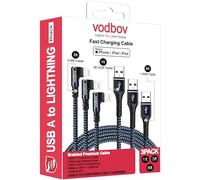 Mfi Vodbov Lot de 3 câbles Lightning en nylon tressé à 90 degrés pour iPhone 12/12 pro/11/11 Pro/11 Pro Max/Xs/XS Max/XR/X/8/8 Plus/7/iPad et plus
