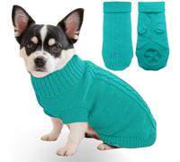 Mfiker Pull pour chien de petite taille pour petits chiens, mâles ou filles - Automne et hiver - Pull en tricot à col roulé avec sangles de jambe arrière pour chiot, petit chien et chat (pull bleu