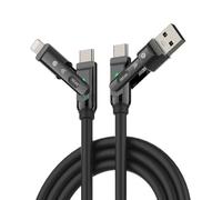 MFish Câble de charge 4 en 1, 240 W max cordon de charge rapide 3 m avec étui de transport, USB A/C vers Lightning/C avec lumière, câble multi-universel pour iPhone 17/16/MacBook/iPad/ordinateur