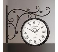 MFLASMF Horloge de Station Étanche Noire Vintage pour Couloirs de Jardin, Véranda, Gare - Suspendue Double Face, Murale Rétro Wei?