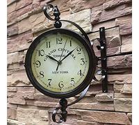 MFLASMF Horloge Suspendue d'extérieur Vintage, Horloge Murale en Verre à Cadre en métal Double Face, Station muette à l'heure, décor d'horloges suspendues, pour la Vie à la Maison (A)