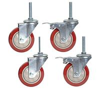 MFLASMF Lot de 4 roulettes pivotantes robustes en PVC pour chariot et meubles - Tige filetée M12 x 60 mm - Double roulement - Avec écrou - Frein + universel 75 mm