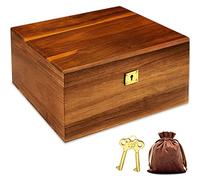MFLUEEWR Boîte de rangement en bois avec couvercle à charnière et clé de verrouillage - Grande boîte à souvenirs en acacia massif de qualité supérieure - Espace de rangement pour organiser bijoux,