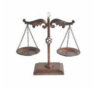MFMEXUL Balance Décor 4 Mots-clés Décoration Sculpture Fer Ancien Forme Balance Atmosphère Studieuse Symbolique Juste Adapté pour Espace Professionnel Étude, Cuivre Rouge Avec Boule De Cristal