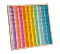 MFMEXUL Blocs de Construction Ensemble Cubes Empilables Jeu Acrylique Transparent Rangement Bois pour Motricité, 100 pièces