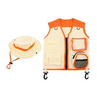 MFMEXUL Costume d'Explorateur pour Enfants Ensemble Chapeau Gilet Pretend Play Costume Poches Polyester Bretelles Jeu d'Aventure Exploration Adapté aux