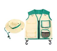 MFMEXUL Costume d'Explorateur pour Enfants Gilet Chapeau Kit d'Aventurier Poches Polyester Bretelles Jeu de Rôle Exploration Nature Adapté aux Filles Garçons
