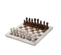 MFMEXUL Échiquier en Jade Sculpture Décorative Plateau Jeu Ornement en Marbre avec Ensemble Complet Fixé Touche Intellectuelle, Échiquier en Marbre Blanc avec Pièces Marron Et Blanches G211
