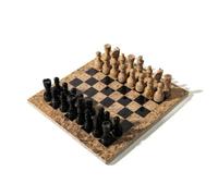 MFMEXUL Échiquier en Jade Sculpture Décorative Plateau Jeu Ornement en Marbre avec Ensemble Complet Fixé Touche Intellectuelle, Échiquier en Pierre Noire avec Pièces Noires Et Beiges G210