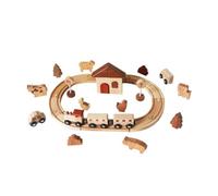 MFMEXUL Enfants Blocs de Construction Rail Bois - Ensemble Piste Fermée Train Miniature et Bâtiments Bois Poncé sans Arêtes Histoires à Créer et Recomposer