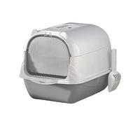 MFMEXUL Litière pour chat entièrement fermée, boîte à litière pour chat, conteneur, deux voies, porte mobile, bac à litière pour chat, pédale creuse, bac à litière pour chat, gris