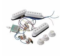 MFMEXUL Micros de Guitare Électrique Configuration SSS Pré-câblée Potentiomètres Commutateur 5 Positions Boutons Son Claquant Défini Pose Facile Convient à Débutants Cours Atelier, Blanc