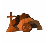 MFMEXUL Mise en Scène de Résurrection Ensemble Décor Tombeau Jésus Sculpture Table Bois Pin Figurines Minimalistes Pièces Modulables Finition Naturelle, Nouveau Set 4 Pièces B