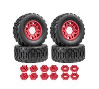 MFMEXUL Pneus Rc Voiture Tout Terrain Pneus Short Course Roues Inserts Motif Blocs Adhérence sur Gravier Corps en Caoutchouc avec Support Moulé Compatibles, Red