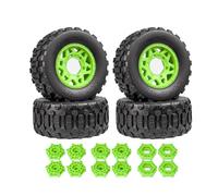MFMEXUL Pneus Rc Voiture Tout Terrain Pneus Short Course Roues Inserts Motif Blocs Adhérence sur Gravier Corps en Caoutchouc avec Support Moulé Compatibles, Green
