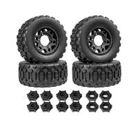 MFMEXUL Pneus Rc Voiture Tout Terrain Pneus Short Course Roues Inserts Motif Blocs Adhérence sur Gravier Corps en Caoutchouc avec Support Moulé Compatibles, Black