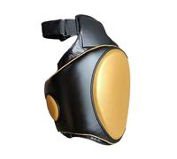 MFMEXUL Protège-Cuisses Muay Thai Coussin Jambe Pad Coups de Pied Sparring Équipement Cuir PU Souple Bande Réglable Solide Absorption Impact Respirant Adapté, Or à Gauche