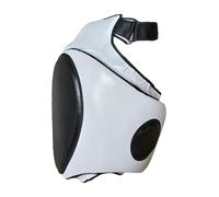 MFMEXUL Protège-Cuisses Muay Thai Coussin Jambe Pad Coups de Pied Sparring Équipement Cuir PU Souple Bande Réglable Solide Absorption Impact Respirant Adapté, Argent à Droite