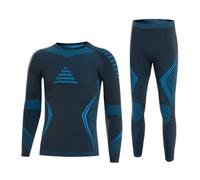 MFMEXUL sous-vêtements Thermiques Homme Ensemble Maillot Caleçon T-Shirt Doux Élastique Ajustement Fluide sous Tenue de Neige Convient Course Entraînement, Bleu, Noir Et Bleu, M